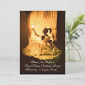 甘い16パーティー、イエローオレンジブラックダマスク 招待状 (スタンド正面)