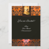 甘い16パーティー、イエローオレンジブラックダマスク 招待状 (裏面)