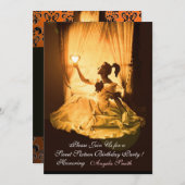 甘い16パーティー、イエローオレンジブラックダマスク 招待状 (正面/裏面)