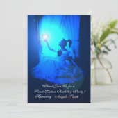 甘い16パーティー，サファイアブルー，ブラックダマスク 招待状 (スタンド正面)