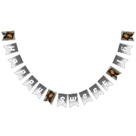 甘い16パーティー、シックなブラックグリッター&4枚の写真 バンティングフラッグ