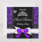 甘い16パーティーSweet sixteenグリッター紫 招待状 (正面)