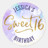 甘い16パープルウォーター色の金ゴールドガーリー誕生日 ラウンドシール (正面)