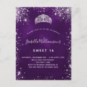 甘い16パープルシルバーグリッターティアラ冠 インビテーションポストカード (正面)