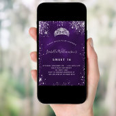 甘い16パープルシルバーグリッターティアラ冠 招待状