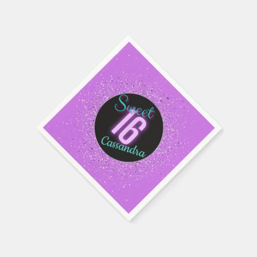 甘い16パープルシルバーブリリアンスパーソナライズされた スタンダードカクテルナプキン (角)