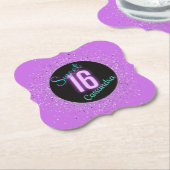 甘い16パープルシルバーブリリアンスパーソナライズされた ペーパーコースター (アングル)