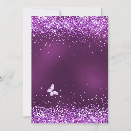 甘い16パープルバレリーナのドレスの蝶 招待状 (裏面)