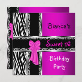 甘い16パープルピンクシルバーブラックゼブラヒョウ 招待状 (正面/裏面)