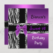 甘い16パープルピンクシルバーブラックゼブラヒョウ 招待状 (正面/裏面)