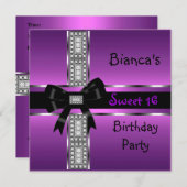 甘い16パープルピンクシルバーブラックダイヤモンド 招待状 (正面/裏面)