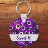 甘い16パープルフラワーフォトかわいらし誕生日 キーホルダー (正面)