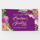甘い16パープルフローラウォーターカラーブーケウェルカム 横断幕 (横)