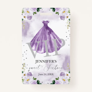 甘い16パープルフローラドレス16 VIP誕生日 バッジ