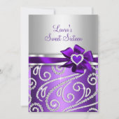 甘い16パープルボウスパークルダイヤモンドパーティー🎉 招待状 (正面)