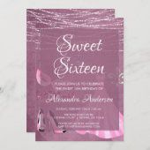 甘い16パープルマスカレード誕生日パーティー 招待状 (正面/裏面)