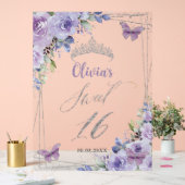 甘い16パープルライラックフローラルシルバーウェルカム アクリルサイン (ウェディング)