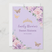 甘い16パープル薄紫ピンクフローラ蝶 招待状 (裏面)