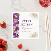 甘い16パープル金ゴールドスパークルバルーン スタンダードカクテルナプキン (インサイチュ)