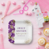 甘い16パープル金ゴールドスパークルバルーン ペーパープレート (パーティー)