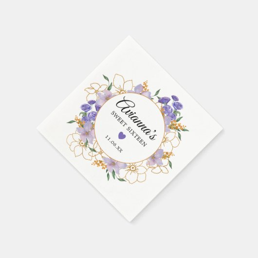 甘い16パープル金ゴールドフローラパーティー好意ありがとう スタンダードカクテルナプキン (角)