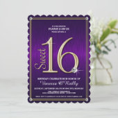 甘い16パープル/金ゴールドメタリックパーティの招待状 招待状 (スタンド正面)