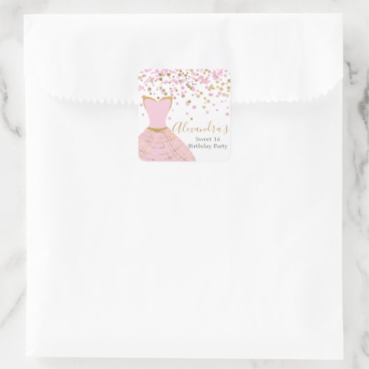 甘い16ピンクとゴールドフォイルドレス スクエアシール (バッグ)