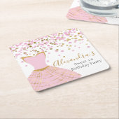 甘い16ピンクとゴールドフォイルドレス スクエアペーパーコースター (アングル)