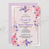 甘い16ピンクと紫のバラ 招待状 (正面/裏面)