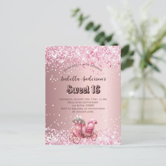 甘い16ピンクのエレガント車 インビテーションポストカード (スタンド正面)