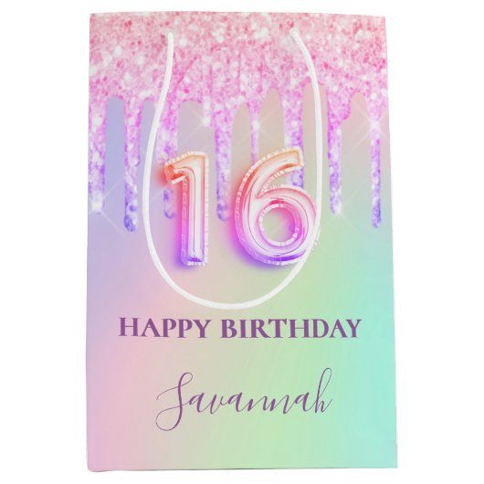 甘い16ピンクのグリッターはホログラフィック名を乾燥させる ミディアムペーパーバッグ (正面)