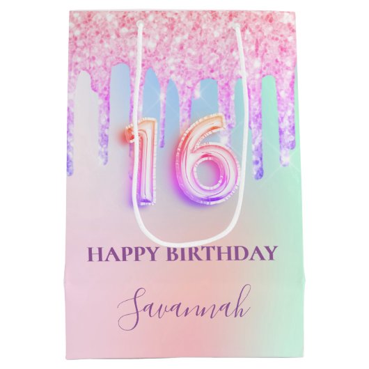 甘い16ピンクのグリッターはホログラフィック名を乾燥させる ミディアムペーパーバッグ (裏面)