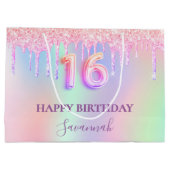 甘い16ピンクのグリッターはホログラフィック名を乾燥させる ラージペーパーバッグ (裏面)