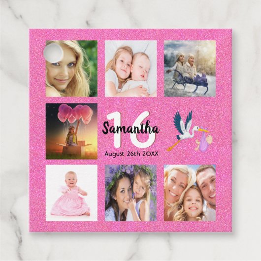 甘い16ピンクの写真のコラージュ感謝していユー フェイバータグ (正面)