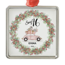 甘い16ピンクの名前スクリプトカークリスマスホリデー