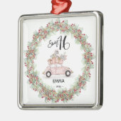 甘い16ピンクの名前スクリプトカークリスマスホリデー メタルオーナメント (左)