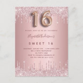 甘い16ピンクの埃っぽいバラグリッター16歳の誕生日 インビテーションポストカード (正面)