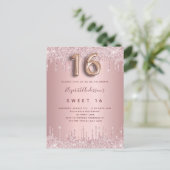 甘い16ピンクの埃っぽいバラグリッター16歳の誕生日 インビテーションポストカード (スタンド正面)