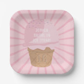 甘い16ピンクアイスクリームコーンガールバースデーパーティー ペーパープレート (正面)