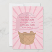 甘い16ピンクアイスクリーム誕生日パーティー 招待状 (正面)