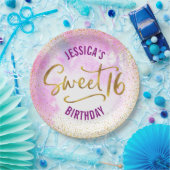 甘い16ピンクウォーターカラー金ゴールドグラムガーリー誕生日 ペーパープレート (パーティー)