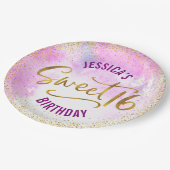 甘い16ピンクウォーターカラー金ゴールドグラムガーリー誕生日 ペーパープレート (アングル)