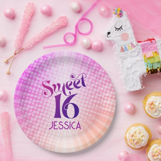 甘い16ピンクオレンジグラデーショングルービーレトロボホ ペーパープレート (パーティー)