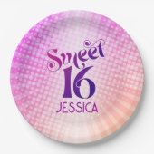 甘い16ピンクオレンジグラデーショングルービーレトロボホ ペーパープレート (正面)