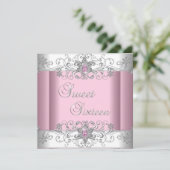 甘い16ピンクシルバーホワイトダイヤモンドイメージパーティー 招待状 (スタンド正面)