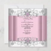 甘い16ピンクシルバーホワイトダイヤモンドイメージパーティー 招待状 (裏面)