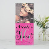 甘い16ピンクシルバー&ブラックフォト招待状 招待状 (スタンド正面)