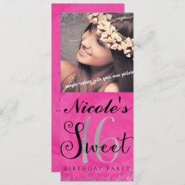 甘い16ピンクシルバー&ブラックフォト招待状 招待状