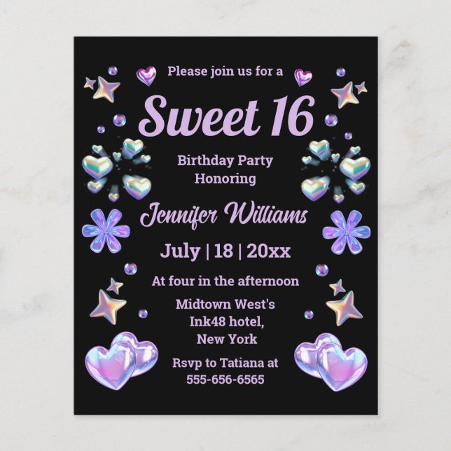 甘い16ピンクスタイリッシュの黒い招ガーリー待 (正面)