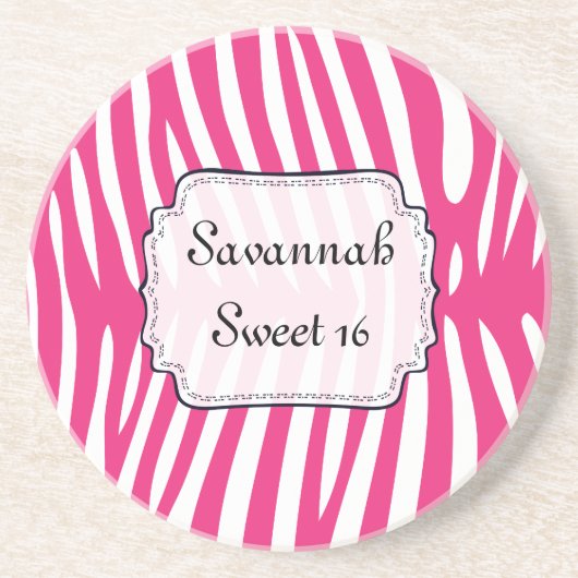 甘い16ピンクゼブラ背景色を変更 コースター (正面)